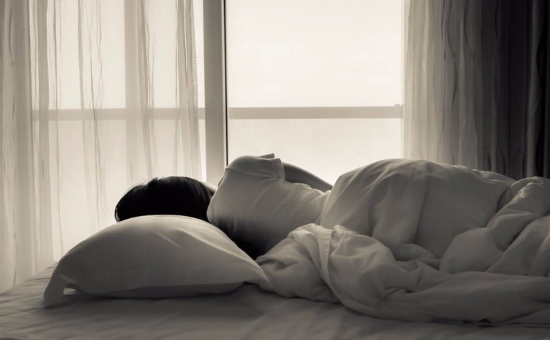 Young woman sleeping in final